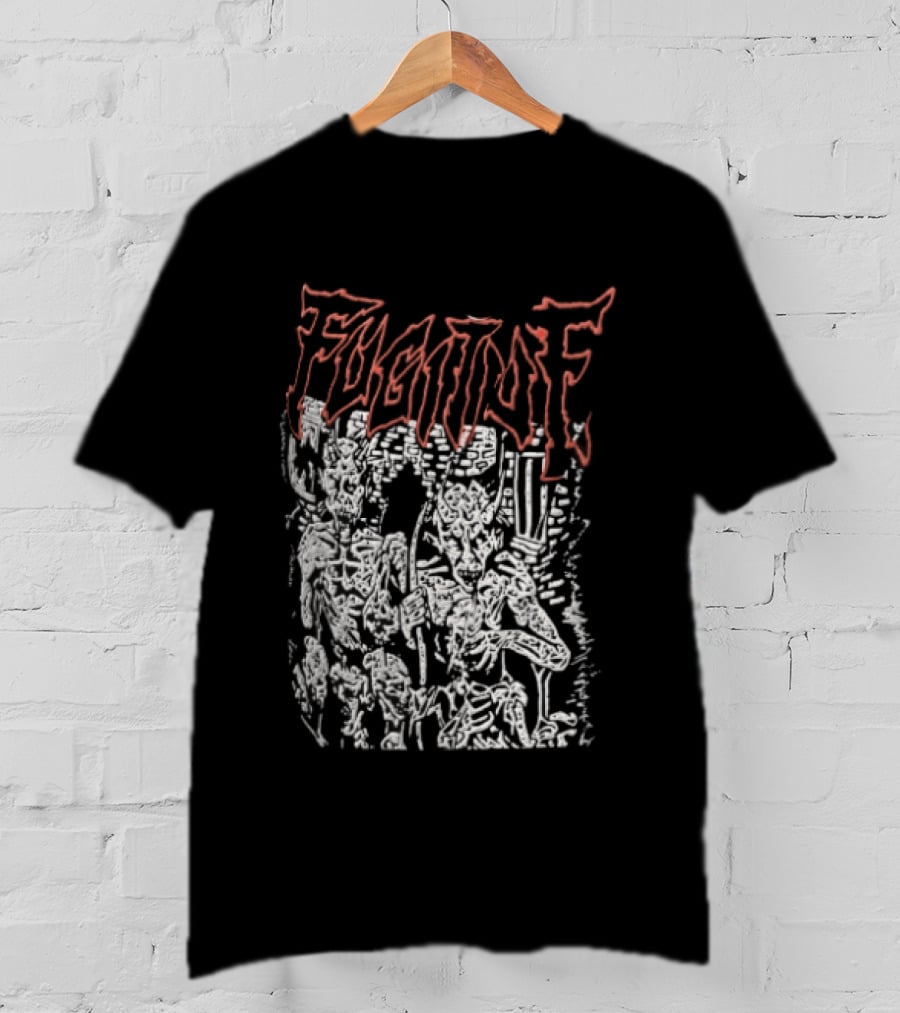 Fugitof Demon Skull Red Text White Skeleton T-Shirt