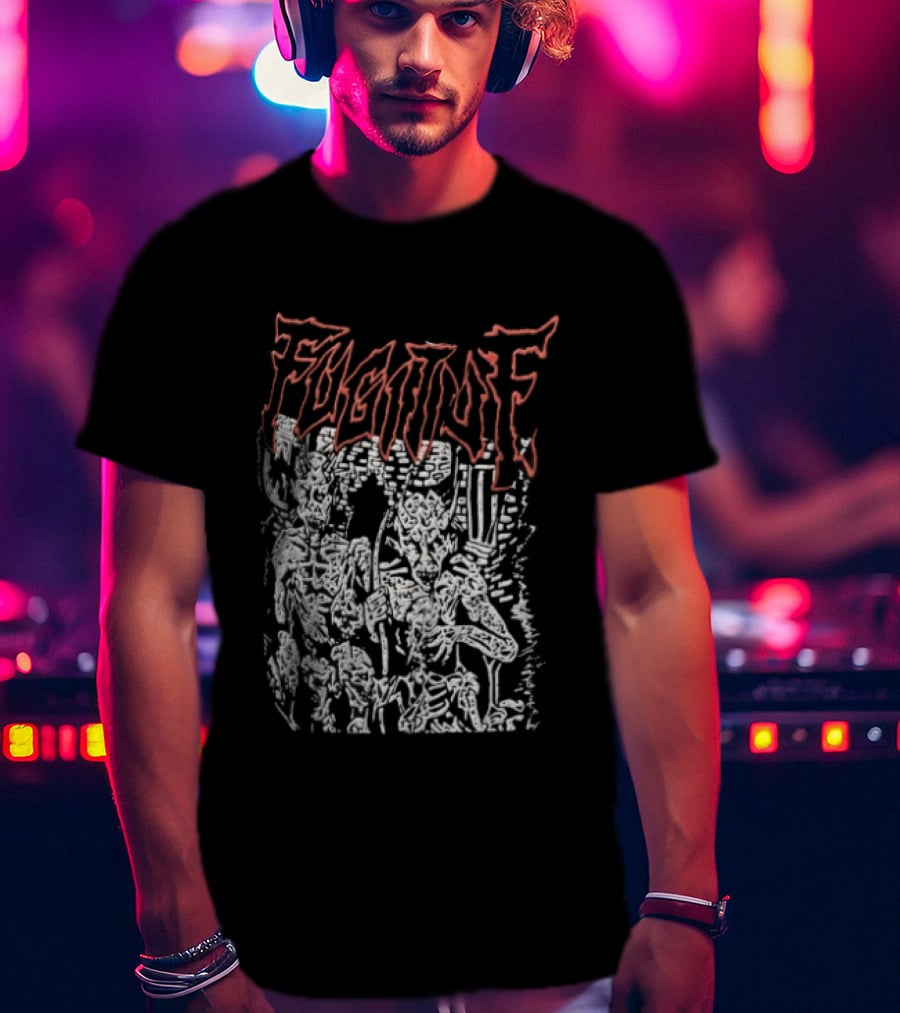 Fugitof Demon Skull Red Text White Skeleton T-Shirt
