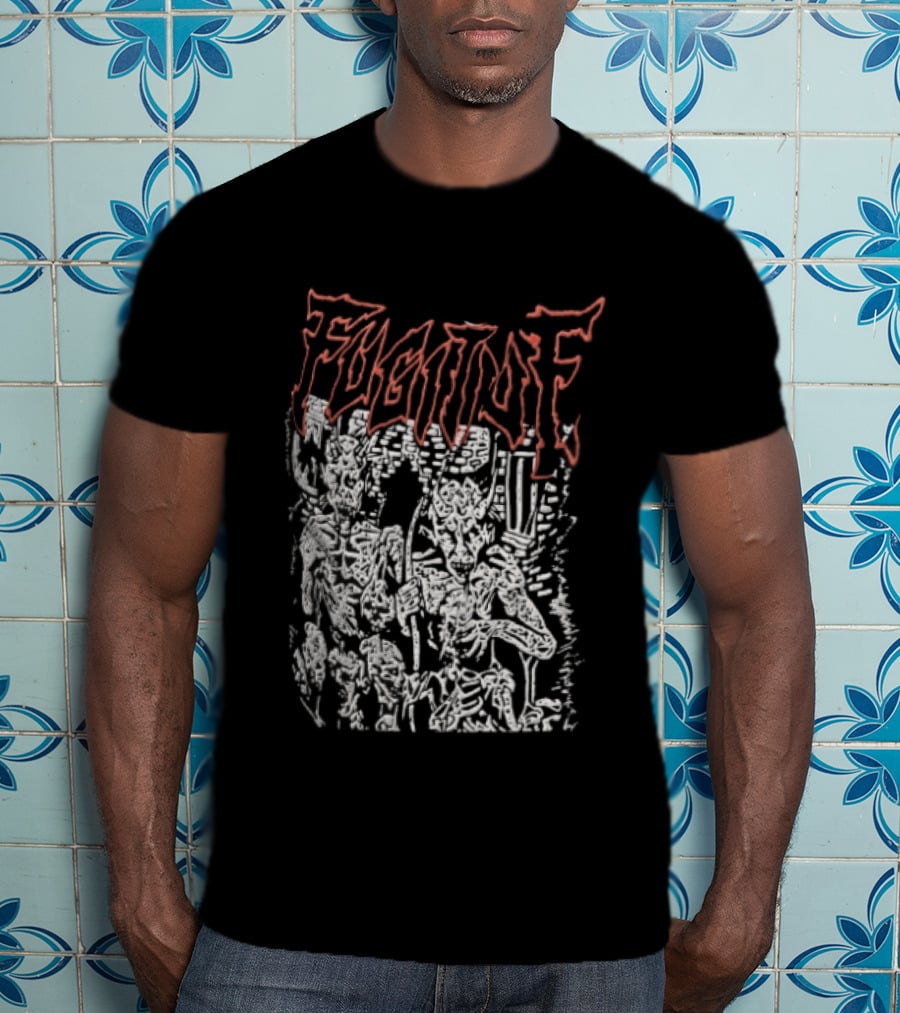 Fugitof Demon Skull Red Text White Skeleton T-Shirt