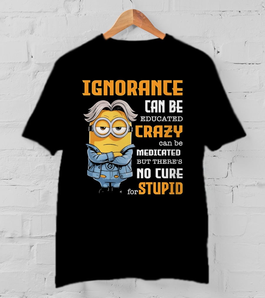 Ignorance Can Be Educated Crazy Can Be Medicated No Cure For Stupid Minion T-Shirt