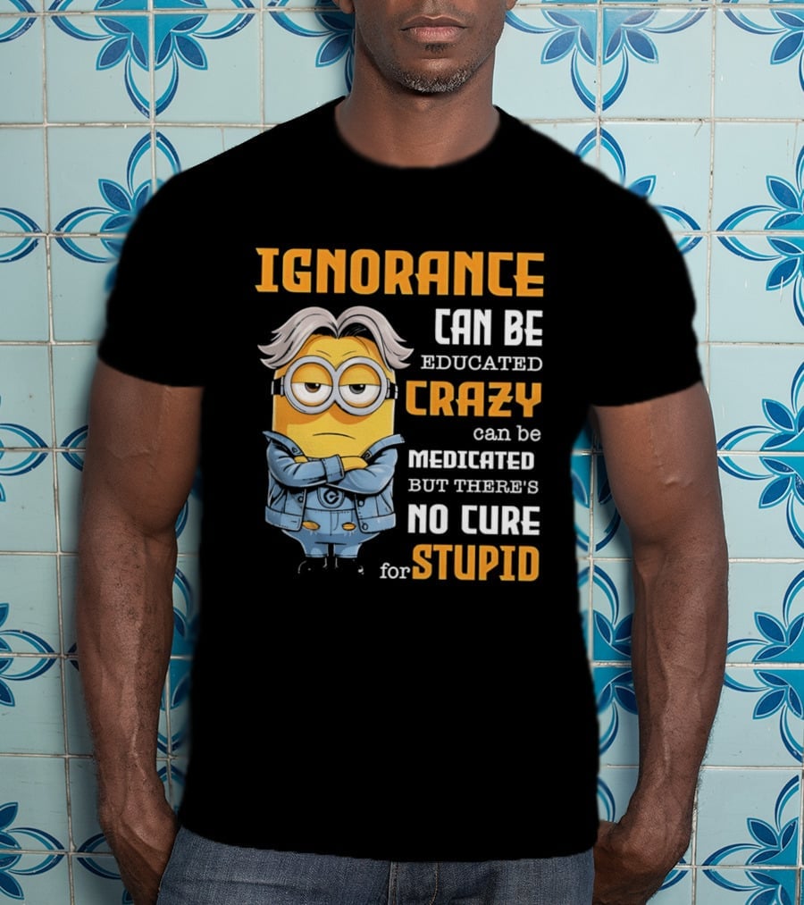 Ignorance Can Be Educated Crazy Can Be Medicated No Cure For Stupid Minion T-Shirt