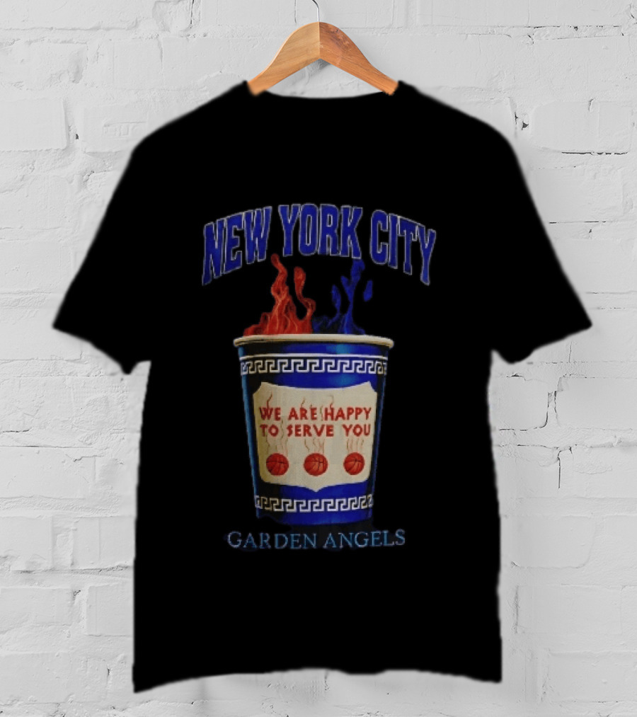 New York City Greek Coffee Cup We Are Happy To Serve You Garden Angels Flaming Basketballs T-Shirt