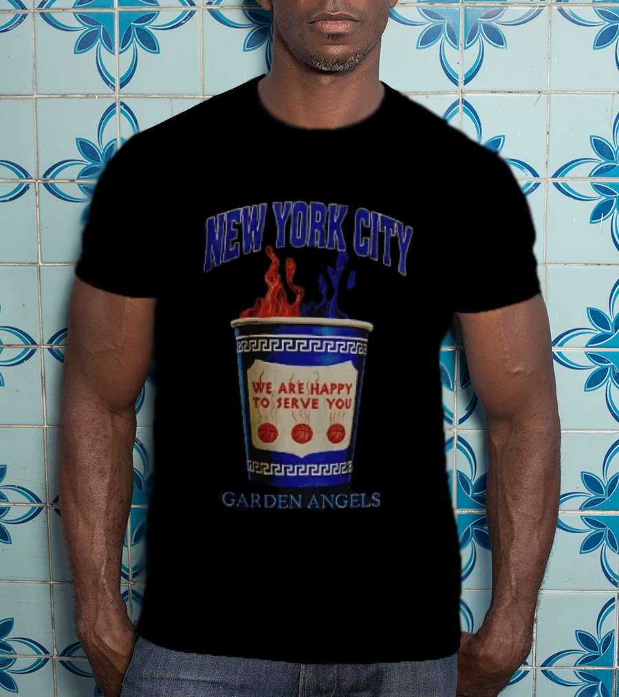 New York City Greek Coffee Cup We Are Happy To Serve You Garden Angels Flaming Basketballs T-Shirt