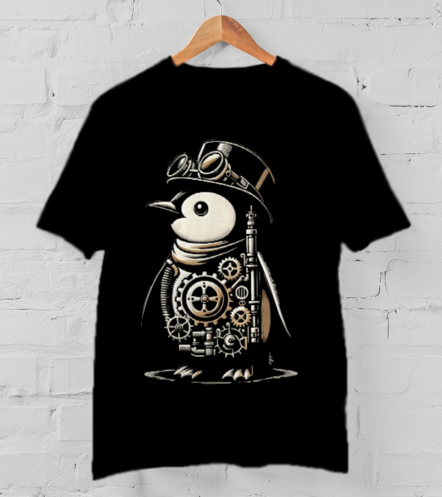 Steampunk Penguin Top Hat Goggles Gear Cogs Victorian T-Shirt