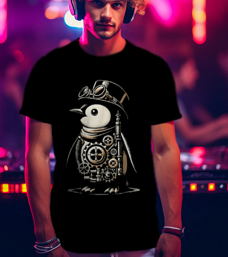 Steampunk Penguin Top Hat Goggles Gear Cogs Victorian T-Shirt