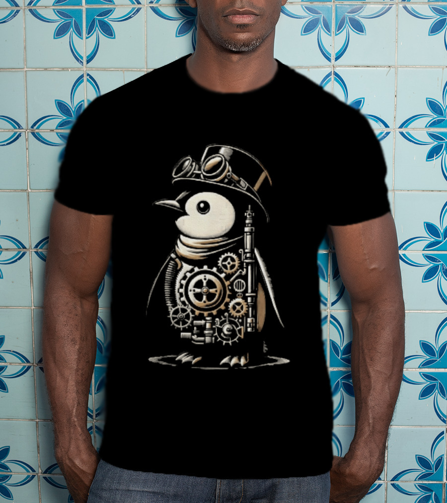Steampunk Penguin Top Hat Goggles Gear Cogs Victorian T-Shirt