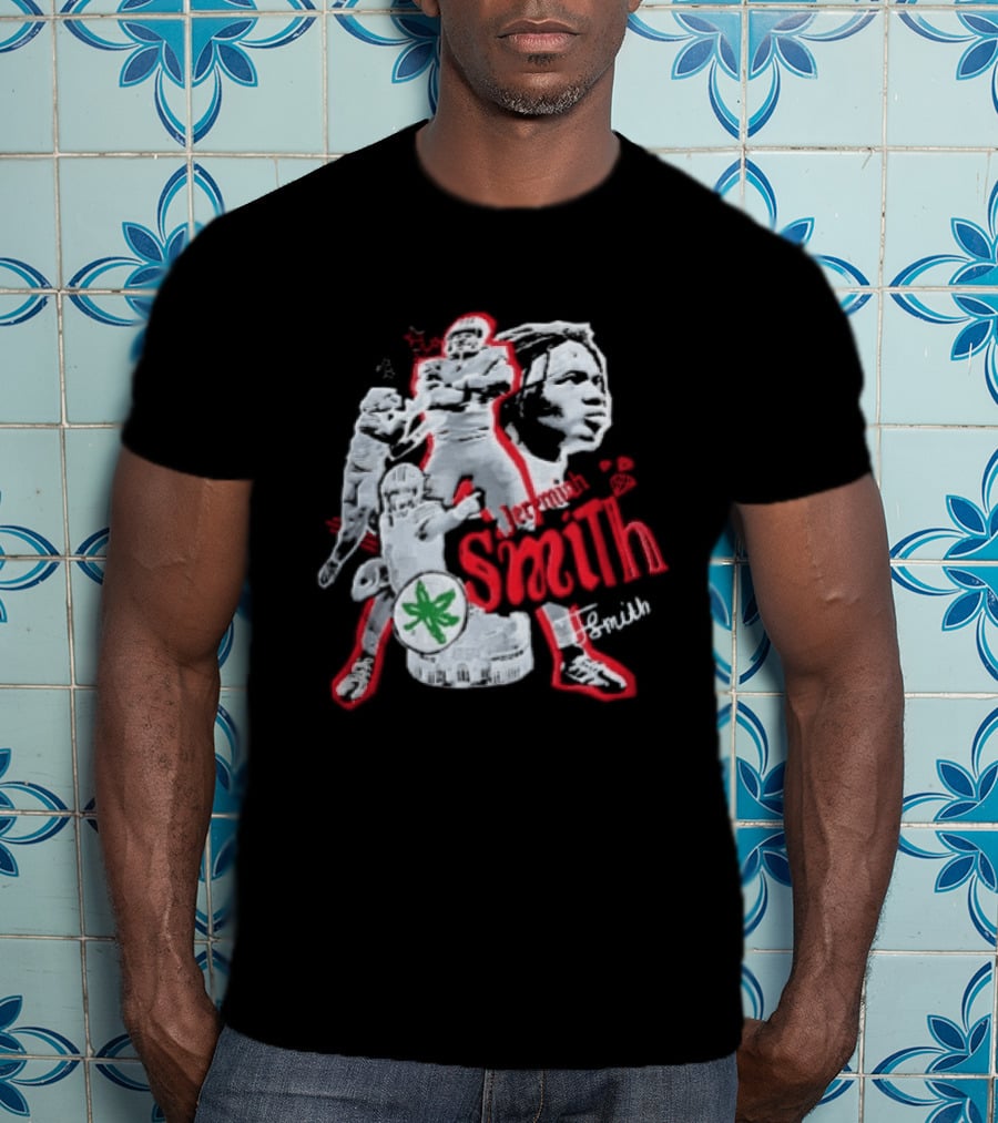 Ohio State Buckeyes NCAA Jeremiah J Smith Football Action Collage Ohio Stadium Bootleg T-Shirt