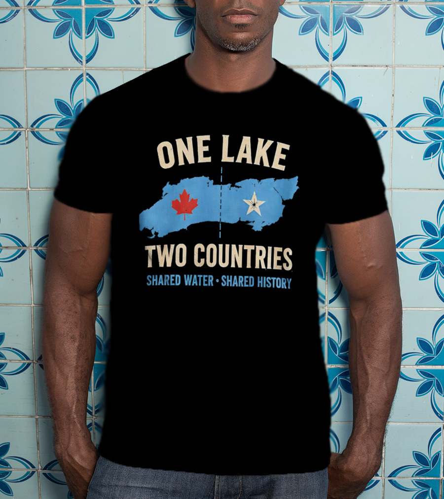 One Lake Two Countries Shared Water History Canada USA Connection T-Shirt