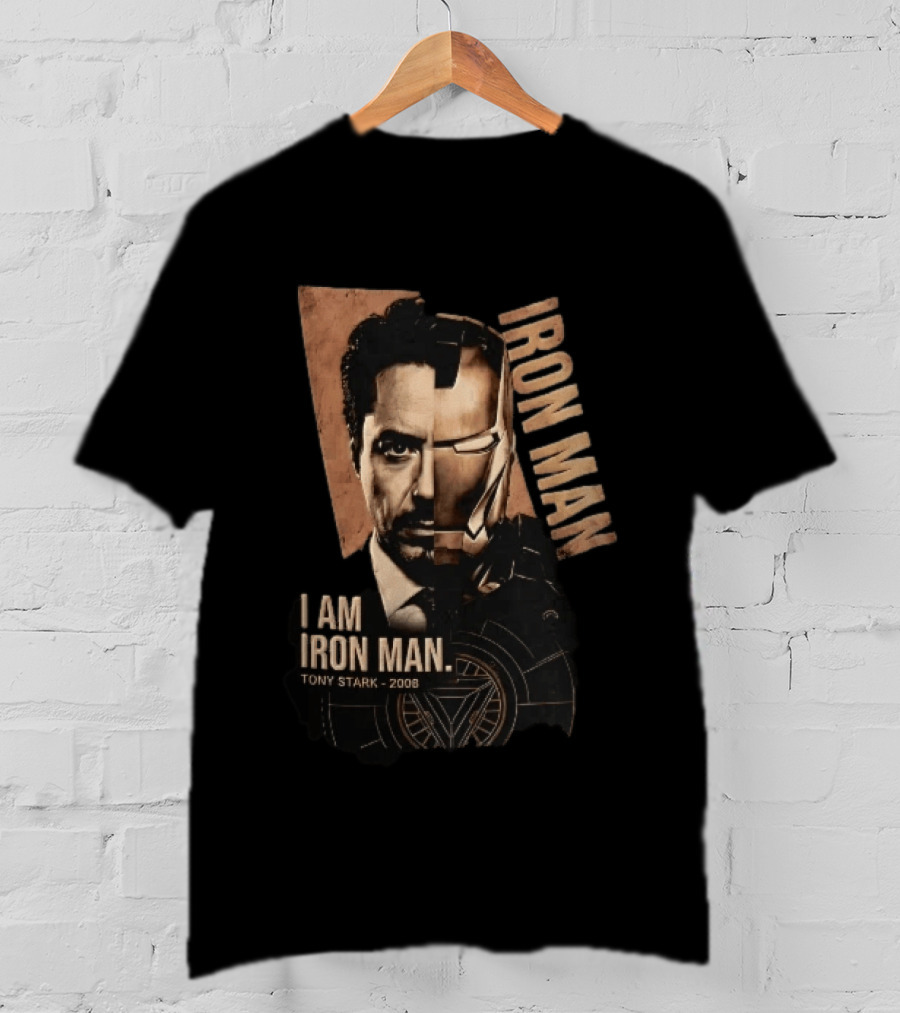 I Am Iron Man Tony Stark 2008 Robert Downey Jr Split Face Iron Man T-Shirt