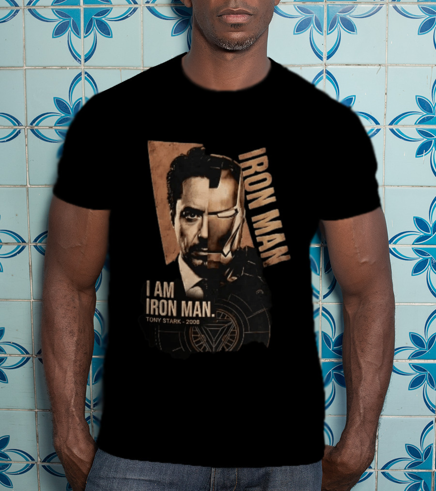 I Am Iron Man Tony Stark 2008 Robert Downey Jr Split Face Iron Man T-Shirt