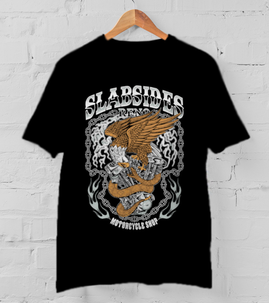 Slabsides Reno Motorcycle Eagle With Snake V Twin Engine T-Shirt