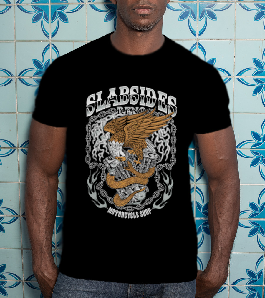 Slabsides Reno Motorcycle Eagle With Snake V Twin Engine T-Shirt
