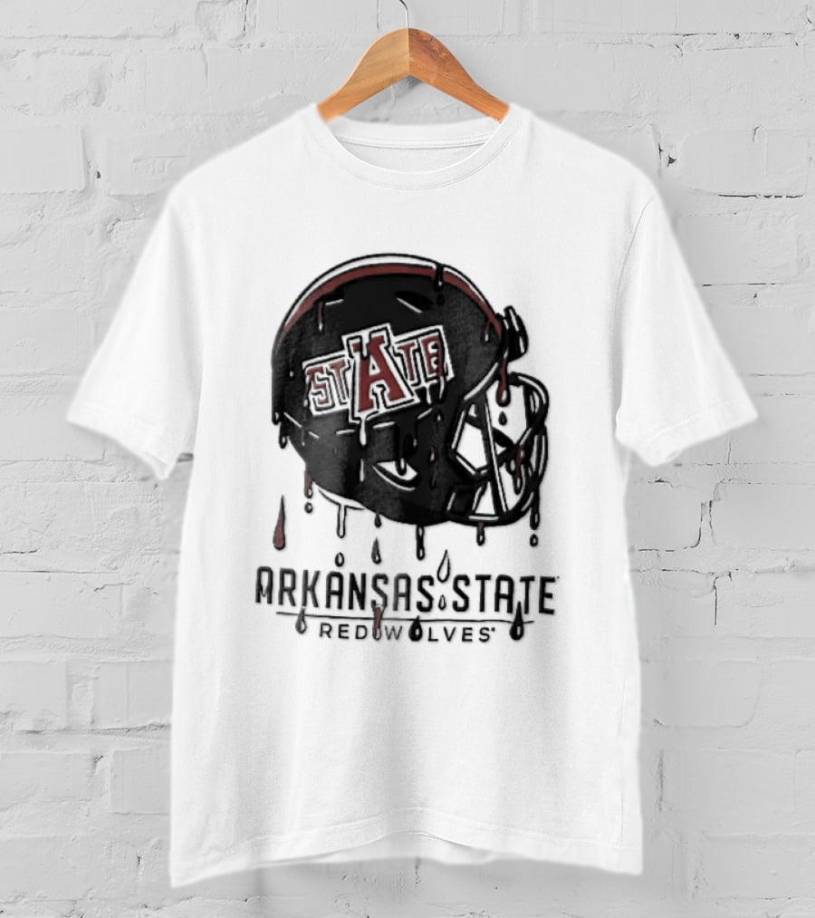 Arkansas State Redwolves State Dripping Liquid Paint Football Helmet T-Shirt