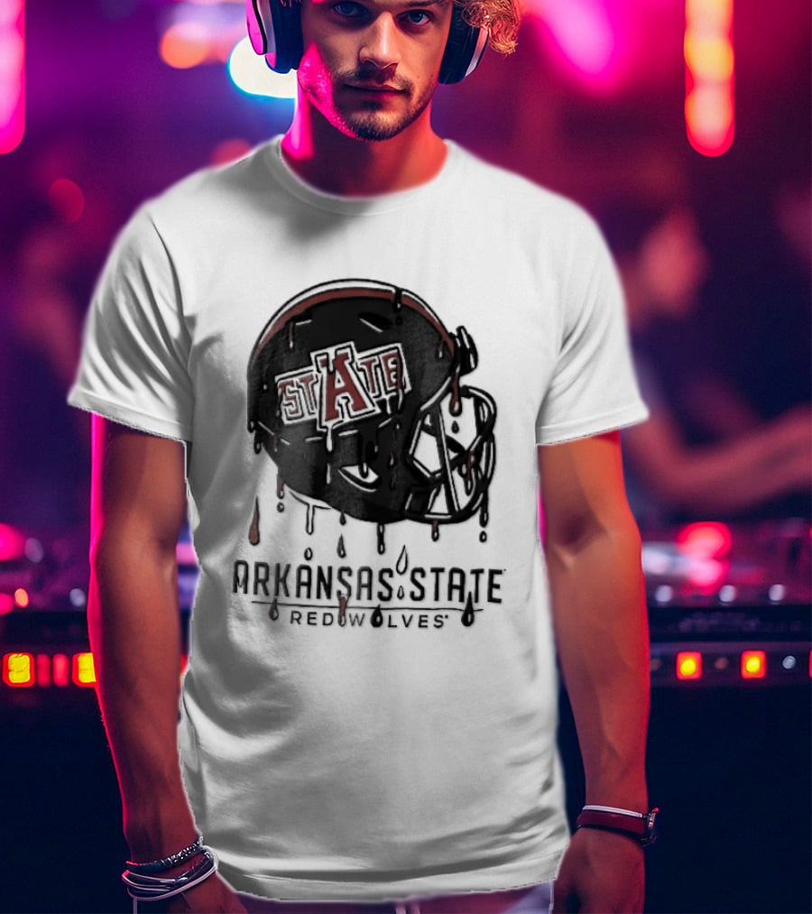 Arkansas State Redwolves State Dripping Liquid Paint Football Helmet T-Shirt