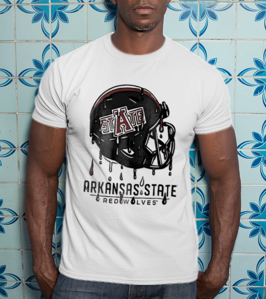 Arkansas State Redwolves State Dripping Liquid Paint Football Helmet T-Shirt