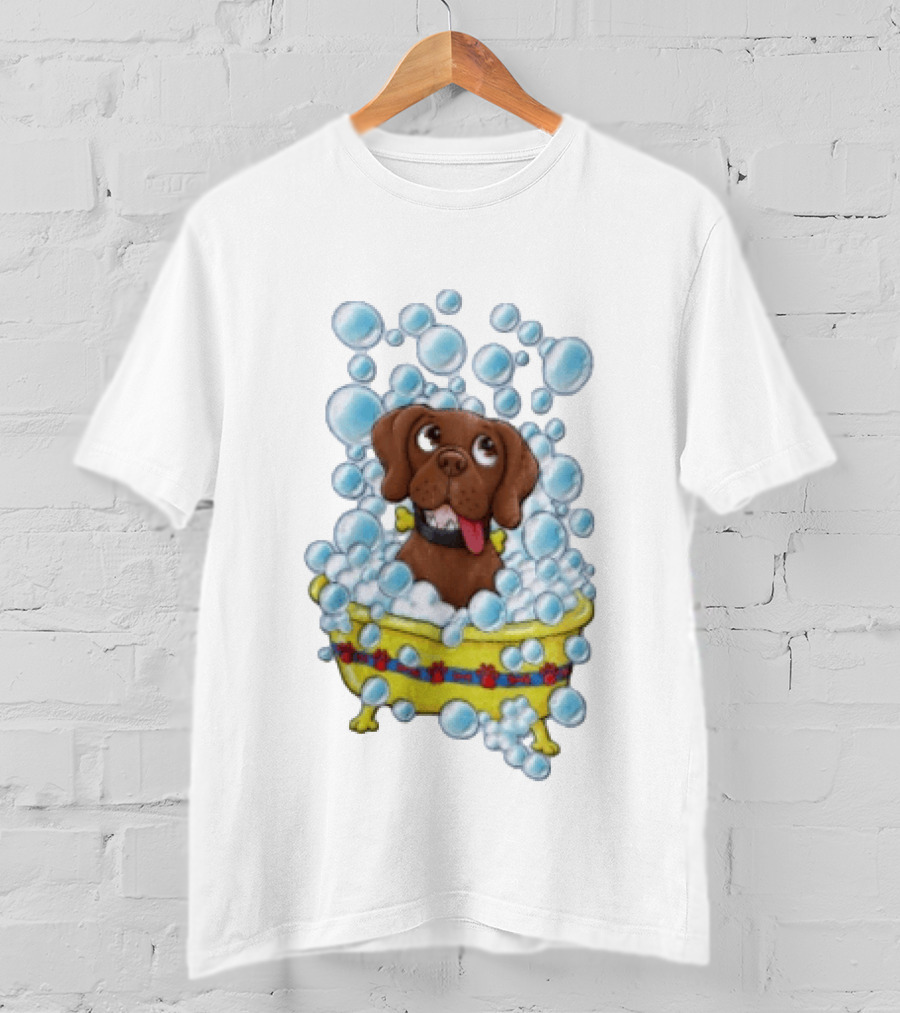 Goofy Dog Surrounded By Bubbles In Yellow Tub T-Shirt