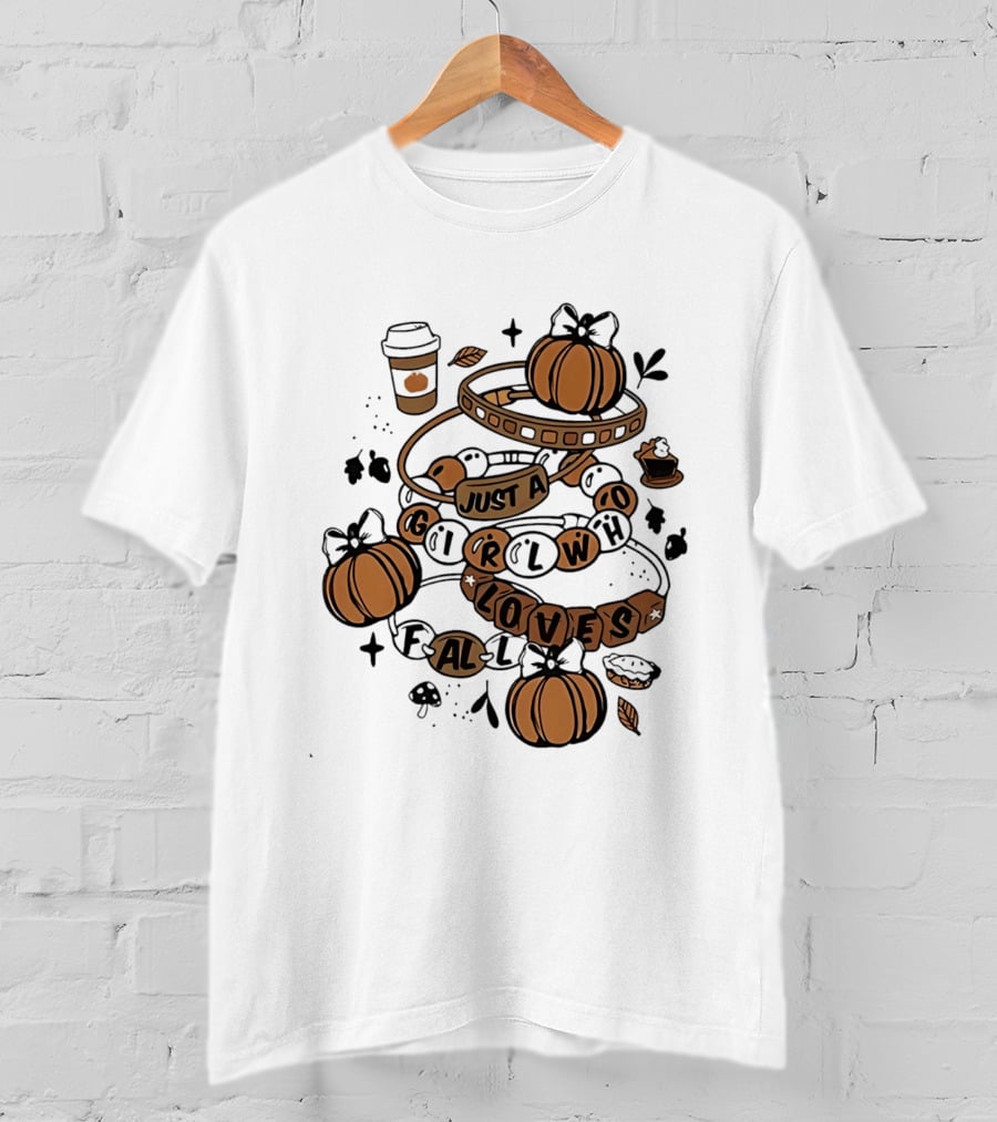 Just A Girl Who Loves Fall With Pumpkins And Coffee Cup T-Shirt