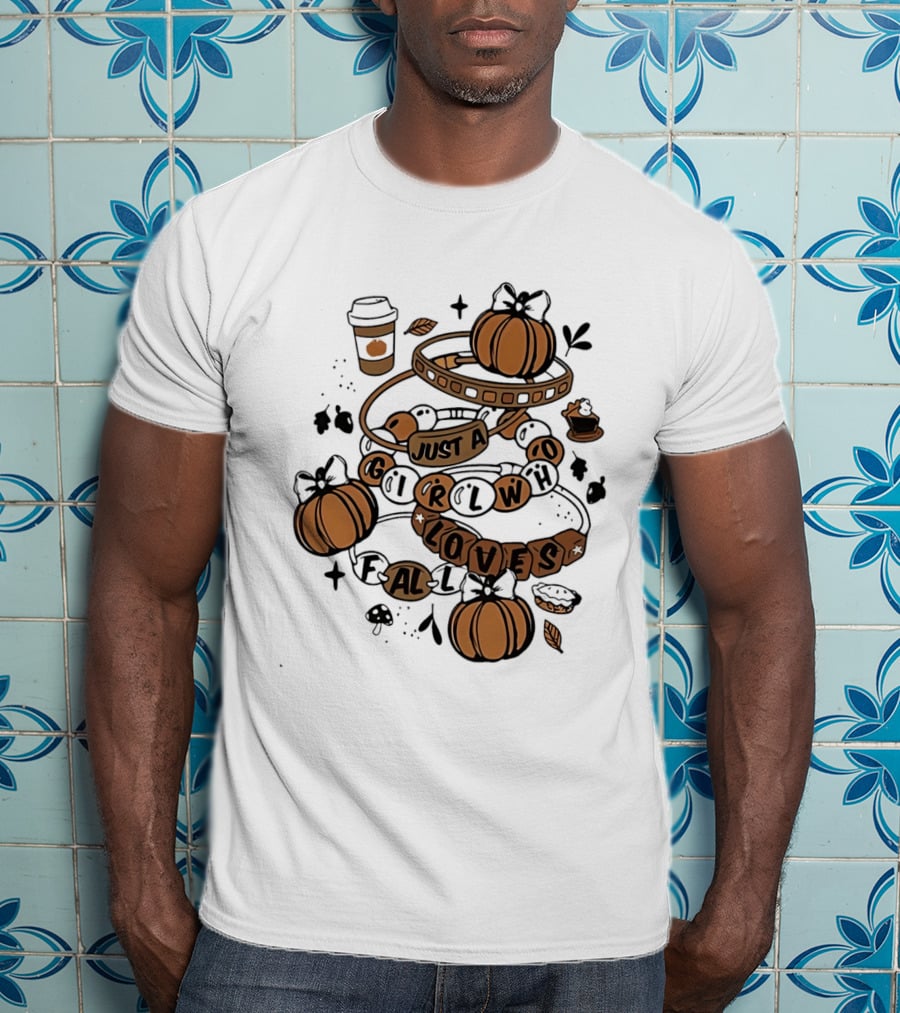 Just A Girl Who Loves Fall With Pumpkins And Coffee Cup T-Shirt