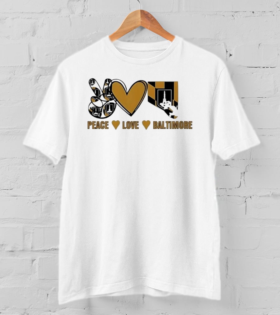Peace Love Baltimore Gold Maryland Flag City Monument T-Shirt
