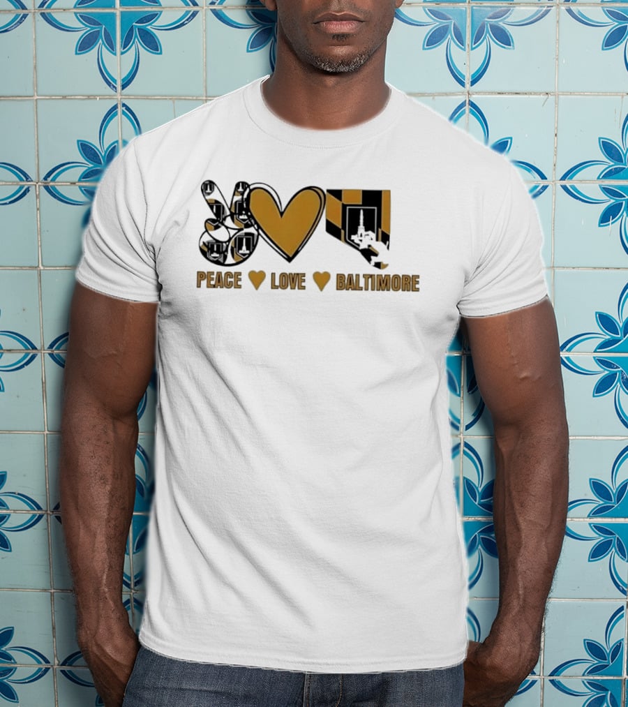 Peace Love Baltimore Gold Maryland Flag City Monument T-Shirt