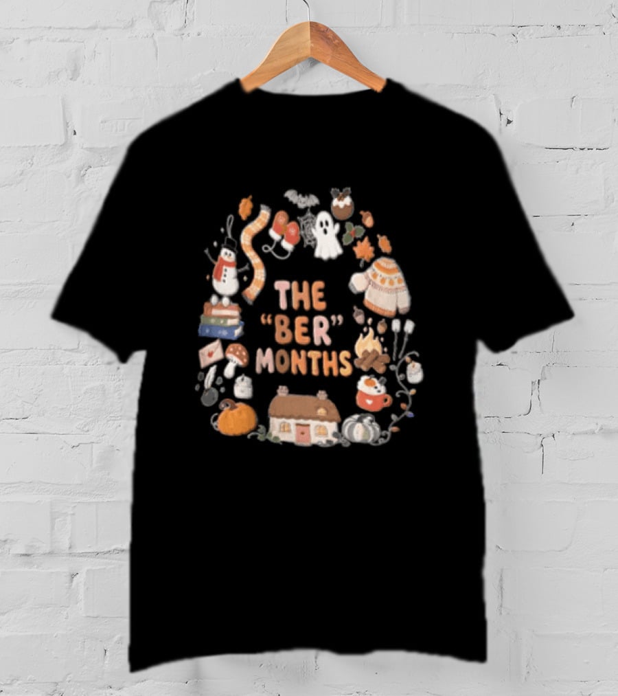 Cozy Autumn Wreath The Ber Months Pumpkin House And Sweater T-Shirt