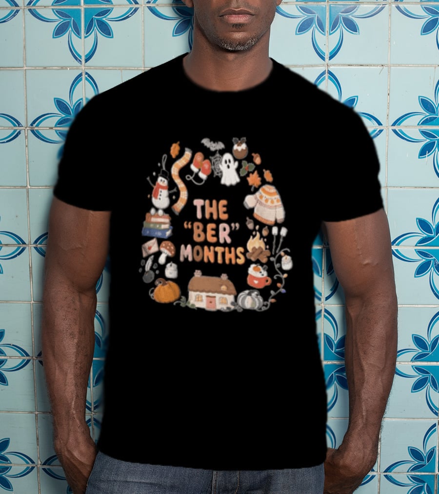 Cozy Autumn Wreath The Ber Months Pumpkin House And Sweater T-Shirt
