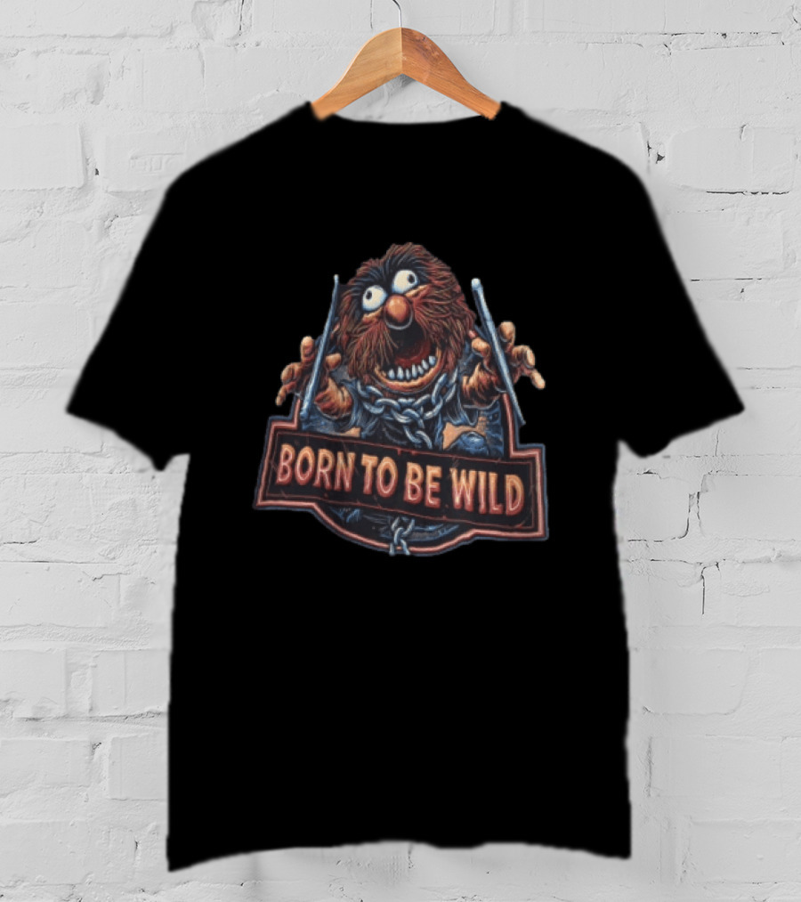 Born To Be Wild Animal Cartoon Drummer Chain Holding Drumsticks T-Shirt