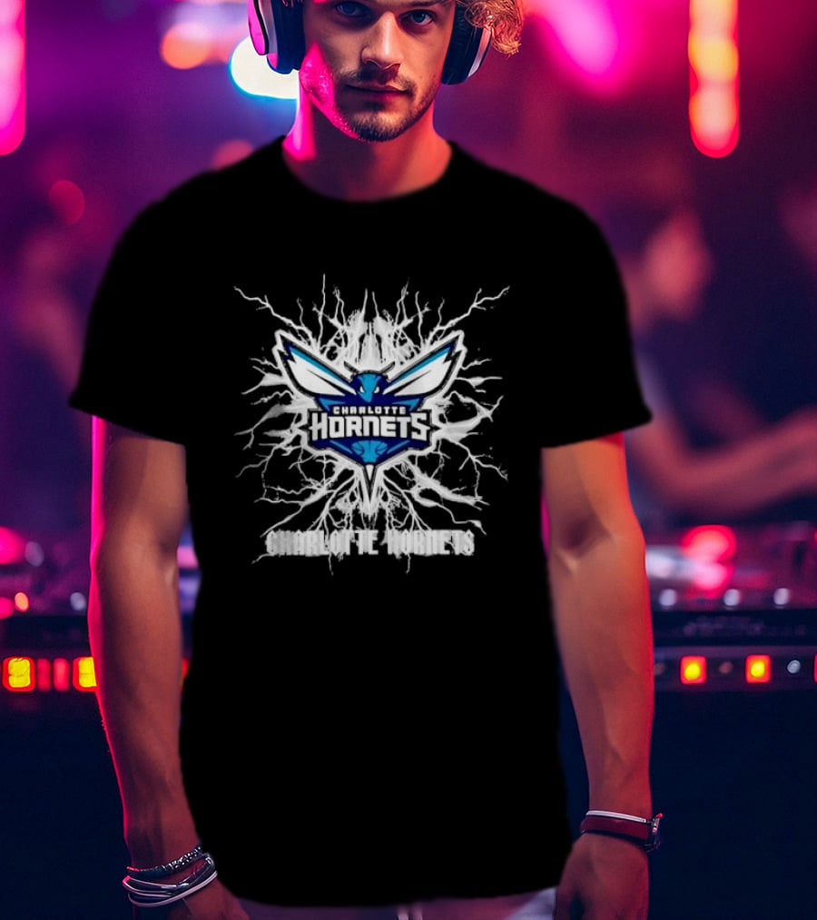 Charlotte Hornets Basketball Team Lightning Bolt T-Shirt