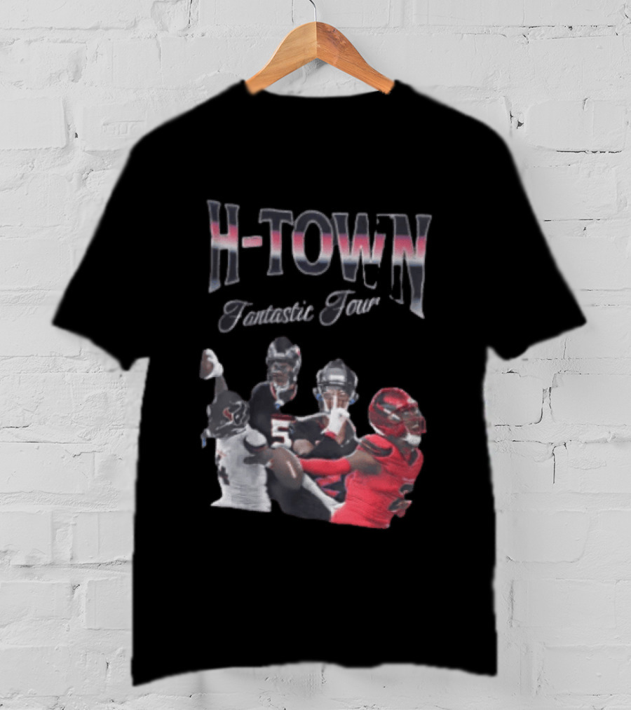H Town Fantastic Four Houston Texans Football Players Uniform Collage T-Shirt