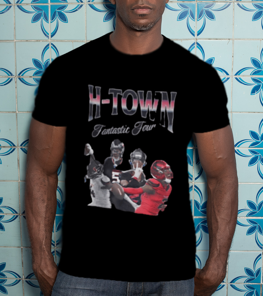 H Town Fantastic Four Houston Texans Football Players Uniform Collage T-Shirt
