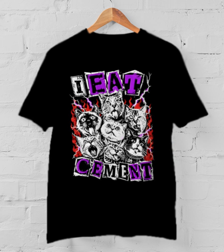 I Eat Cement Seven Cat Faces With Flames T-Shirt