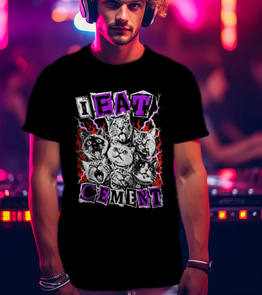 I Eat Cement Seven Cat Faces With Flames T-Shirt