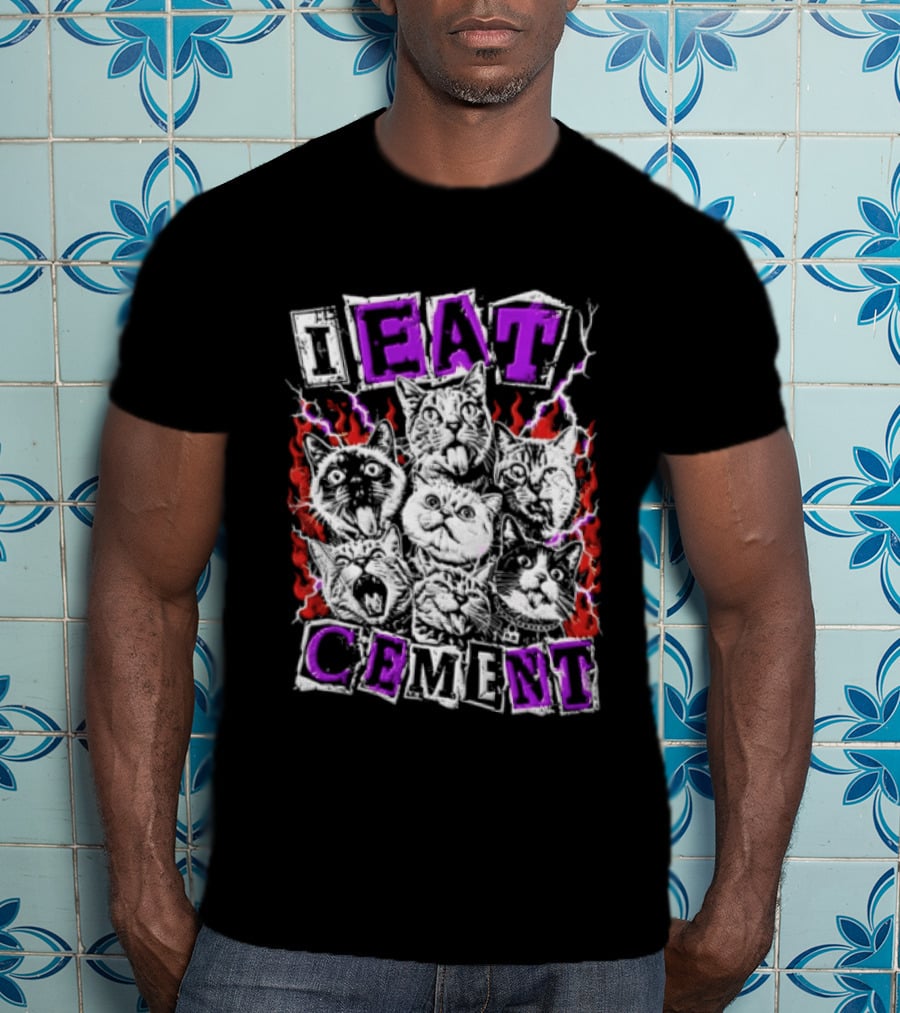 I Eat Cement Seven Cat Faces With Flames T-Shirt