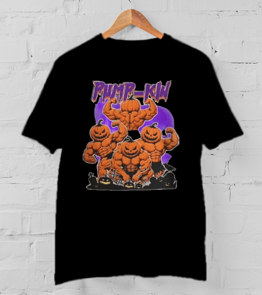 Pump Kin Muscular Jack O Lantern Bodybuilders Halloween Gravestones T-Shirt