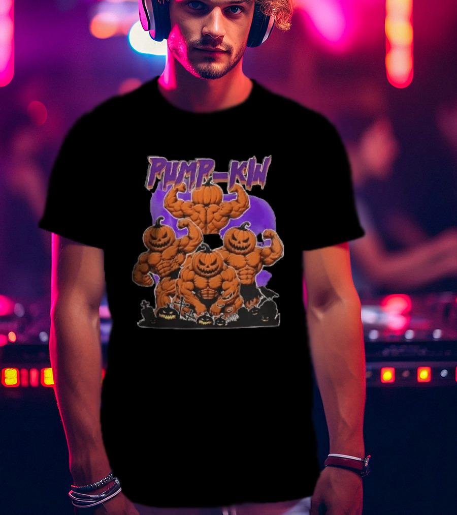 Pump Kin Muscular Jack O Lantern Bodybuilders Halloween Gravestones T-Shirt