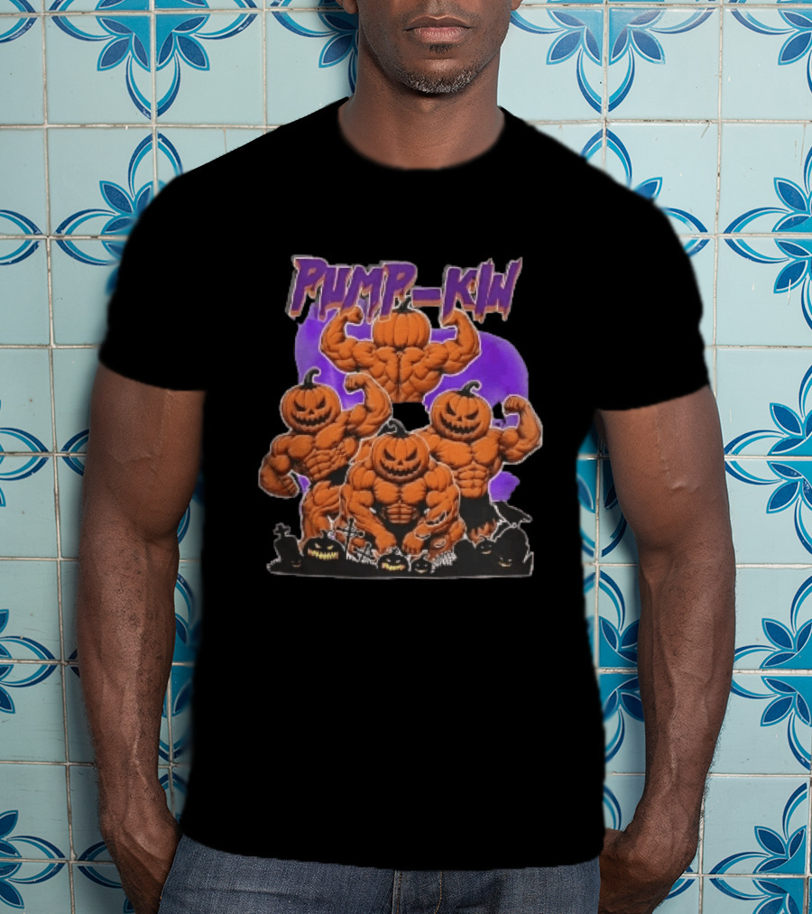 Pump Kin Muscular Jack O Lantern Bodybuilders Halloween Gravestones T-Shirt