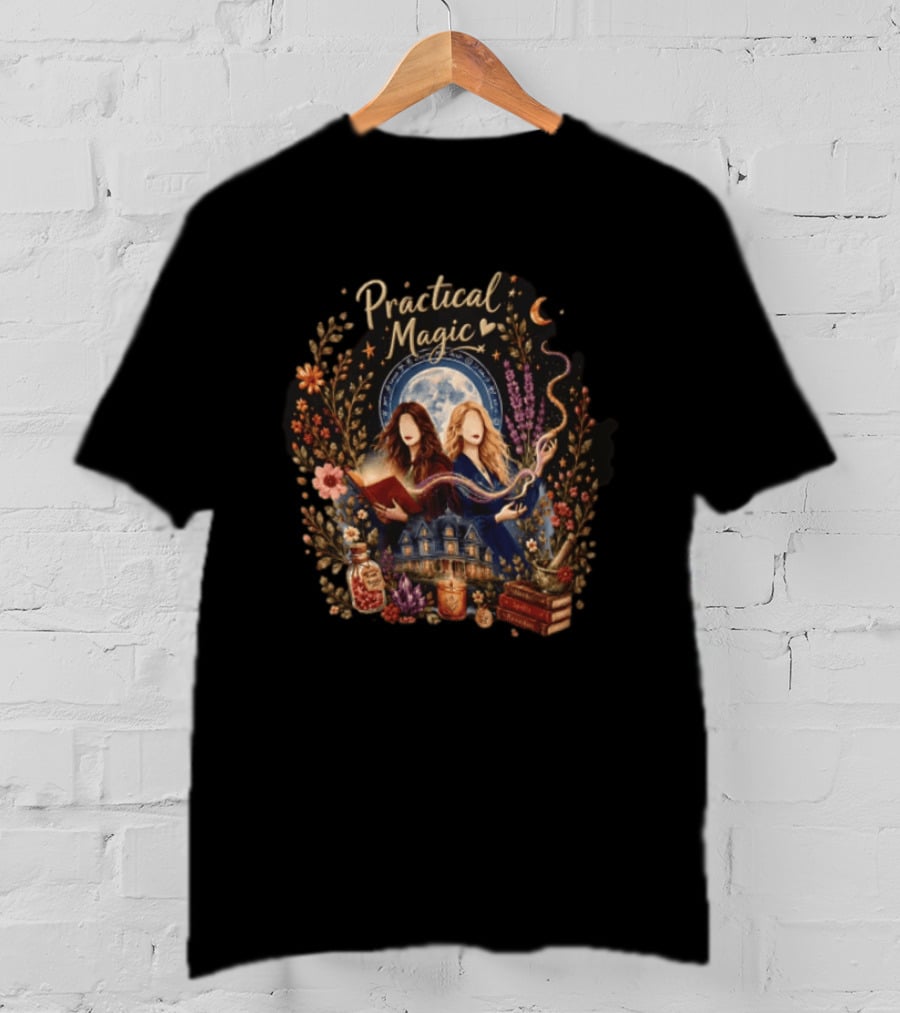 Practical Magic Witches House Candle Potion Books Floral Frame Nicole Kidman Sandra Bullock T-Shirt