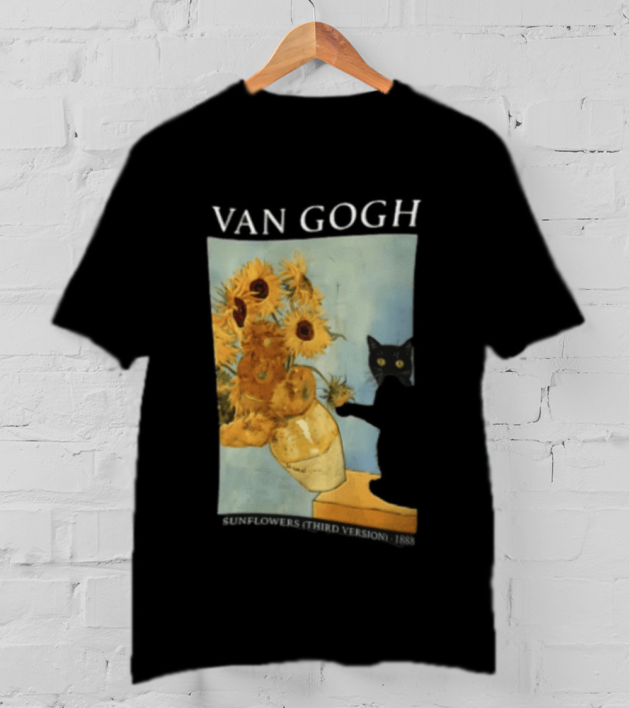 Van Gogh Sunflowers Third Version 1888 Black Cat Vase T-Shirt