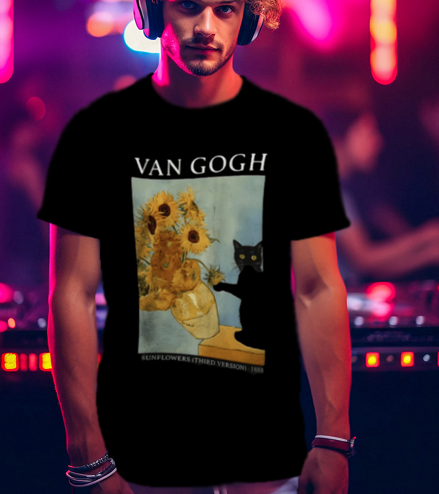 Van Gogh Sunflowers Third Version 1888 Black Cat Vase T-Shirt