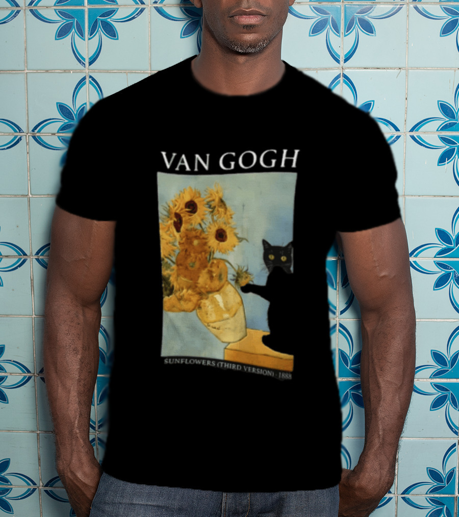 Van Gogh Sunflowers Third Version 1888 Black Cat Vase T-Shirt