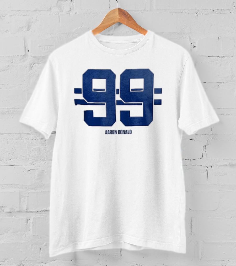 Aaron Donald 99 Blue Jersey Number Block Lettering Horizontal Stripes T-Shirt