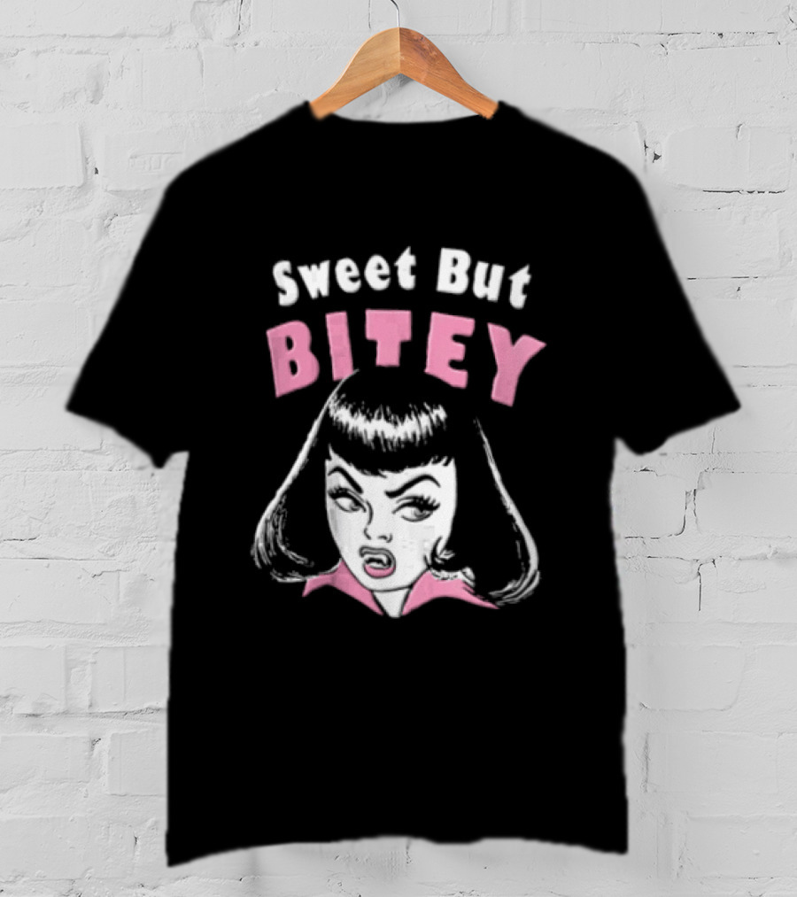 Sweet But Bitey Cartoon Vampire Bangs Graphic Fangs T-Shirt