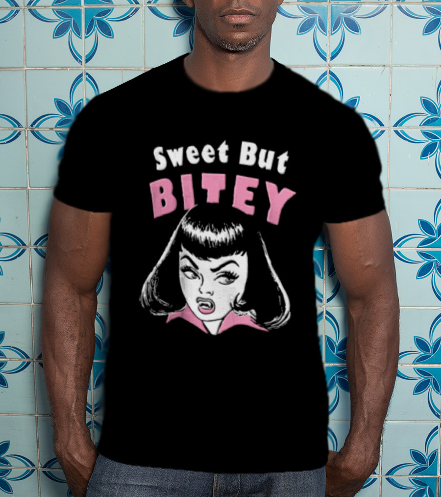 Sweet But Bitey Cartoon Vampire Bangs Graphic Fangs T-Shirt