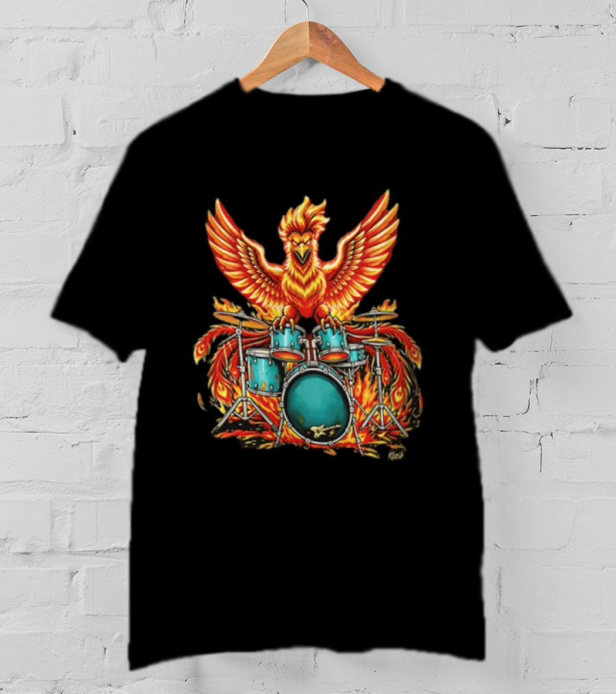 Kozik Phoenix Drummer Rock Drums Fiery Percussion Mythical Bird T-Shirt