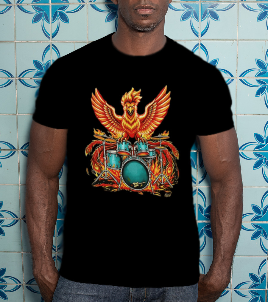 Kozik Phoenix Drummer Rock Drums Fiery Percussion Mythical Bird T-Shirt