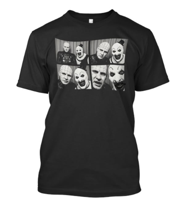 The Clown & Pinhead Horror Mystery Mashup Photo Booth T-Shirt