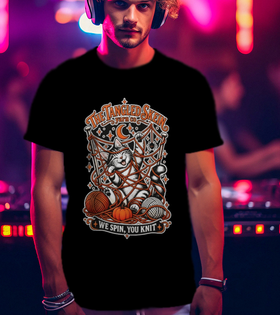 The Tangled Skein Yarn Co Cat We Spin You Knit T-Shirt