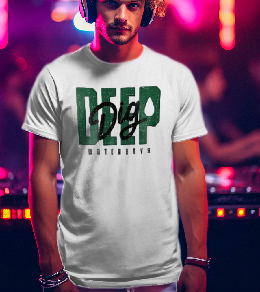 Dig Deep Waterboys Distressed Green Block Water Droplet T-Shirt