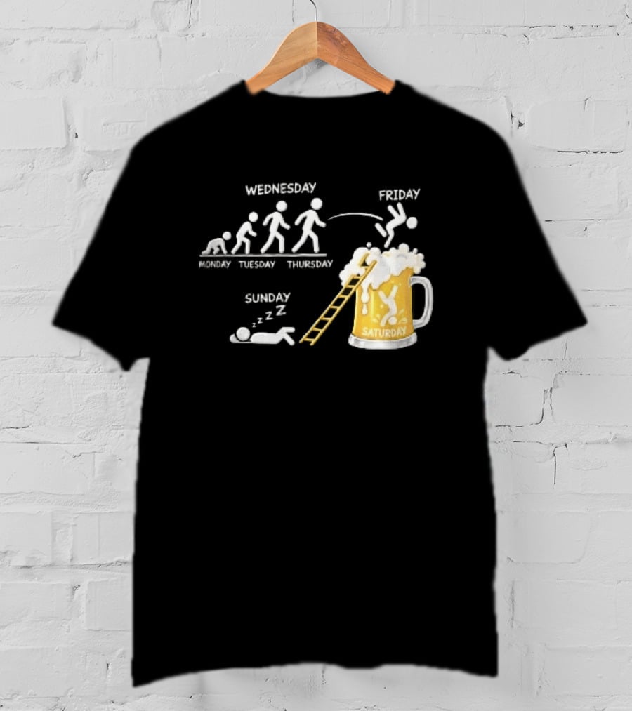 Monday To Sunday Stick Figure Evolution Beer Diving Sleeping T-Shirt
