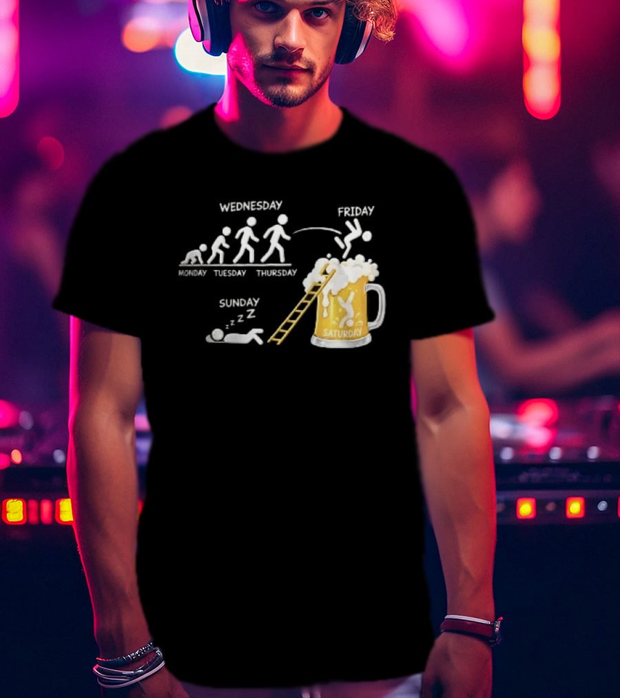 Monday To Sunday Stick Figure Evolution Beer Diving Sleeping T-Shirt